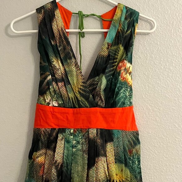 Anthropologie‎ Eva Franco Oroya Dress Surplice Neckline Orange Sash Size 4 - Picture 4 of 13